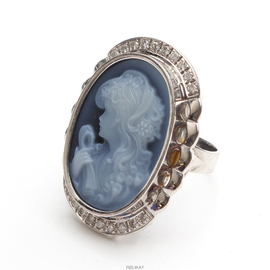 Other Brand Lady in Blue 750 White Gold Cameo Ring 9 105407546