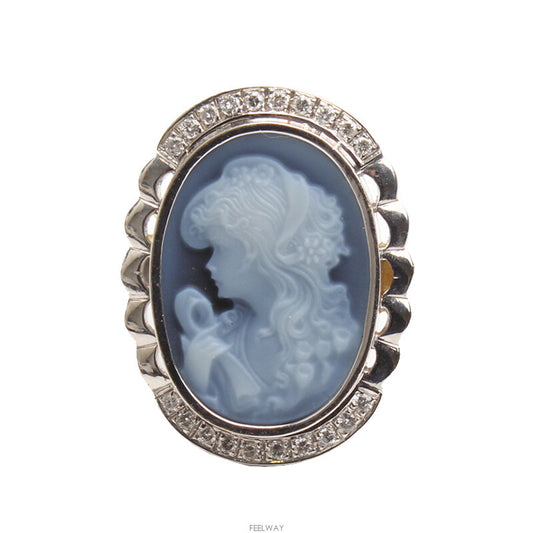Other Brand Lady in Blue 750 White Gold Cameo Ring 9 105407546