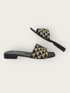PRADA Dreieckslogo Schwarz Beige Stoff Slide Slipper 142146121 [P]