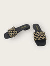 PRADA Dreieckslogo Schwarz Beige Stoff Slide Slipper 142146121 [P]