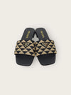 PRADA Dreieckslogo Schwarz Beige Stoff Slide Slipper 142146121 [P]
