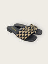 PRADA Dreieckslogo Schwarz Beige Stoff Slide Slipper 142146121 [P]