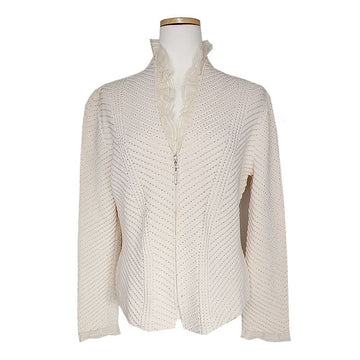 St. John Evening Ivory Studded Knit Zip Jacket 6 142387144