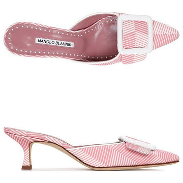 MANOLO BLAHNIK Pink Maysailbi 50 Mule 124 2511 0003 YPRI/WHIT 78262325