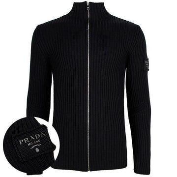 PRADA ブラックロゴパッチジップウールカーディガン 15O6 F0002 115734624