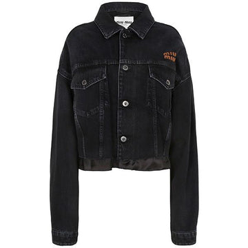 Miu Miu 25FW Black Logo Denim Crop Jacket GWB158 17OL F0002 142550177