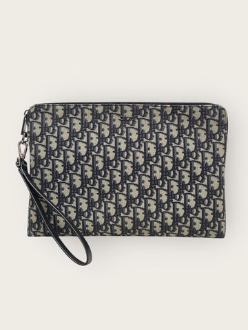 DIOR Beige schwarze Oblique Jacquard A4 Reißverschluss-Clutch 142562927
