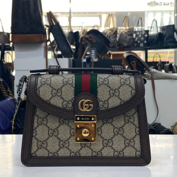 Gucci Ophidia GG Mini Shoulder Bag Beige Ebony Brown 696180 142594462