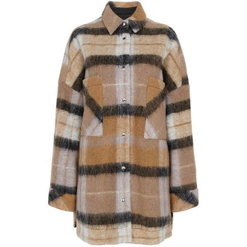 IRO ベージュ アポニ チェック ウール コート 39 111120103