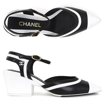 CHANEL Black White CC Logo Two-Tone Slingback G38846 33637920