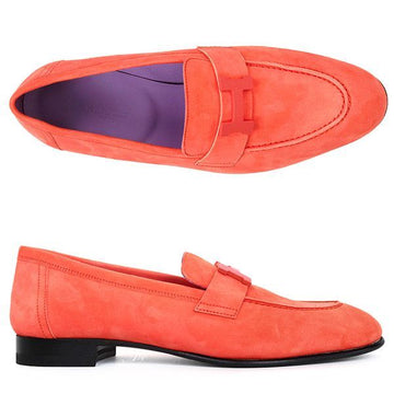 Hermes Rose Sorbet Paris Suede Moccasin Loafer 88301110