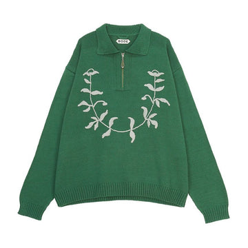 Bode MRS24KT032 GREEN Men's Half-Zip Knit 142729515