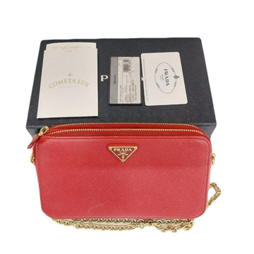 Prada Red Saffiano Triang Gold Chain Double Zipper Mini Crossbody Bag 1DH010 142984135