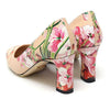 GUCCI 408287 ベージュ レザー ブルーム プリント ミッドヒール パンプス 女性用 靴 34 143014405 [P]