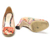 GUCCI 408287 ベージュ レザー ブルーム プリント ミッドヒール パンプス 女性用 靴 34 143014405 [P]