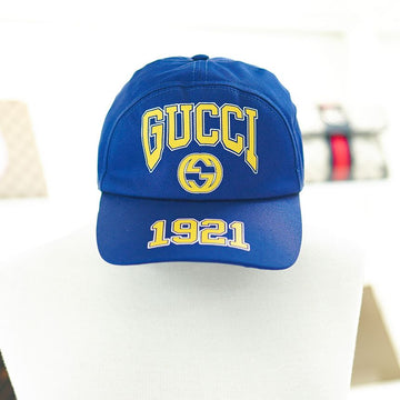 GUCCI 1921 Logo Baseball Cap Baumwolle Blau Gelb 773135 4HA7F 4200 143019682