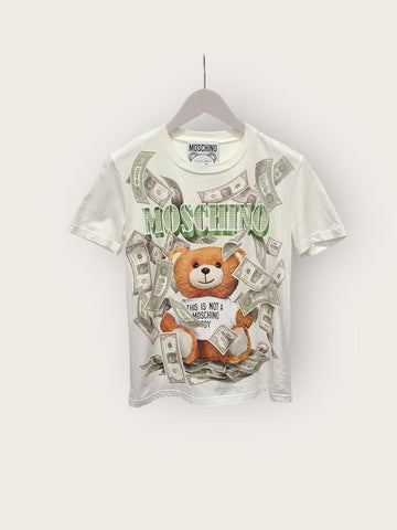 Moschino White Teddy Bear Dollar Printed T-Shirt 143028821