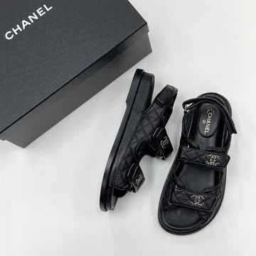CHANEL ベルクロサンダル ブラック グレインドカーフスキン G35927 143110155