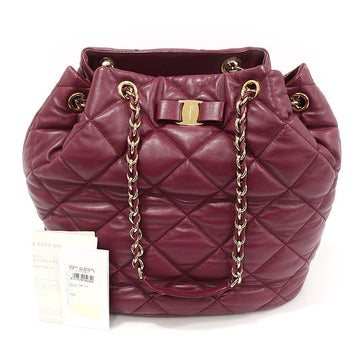Salvatore Ferragamo 21 E974 Burgundy Nappa Quilted Bow Jenny Bucket Shoulder Bag 143170086