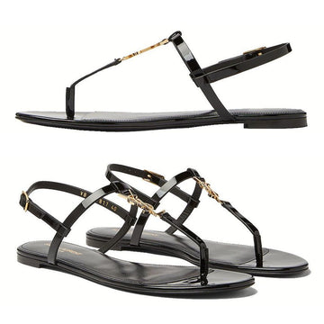 Saint Laurent Cassandra Flat Sandals Black 659817 B8IKK 1000 46529680