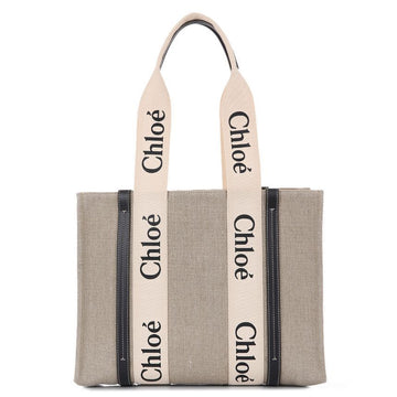 CHLOE Woody Leinen Schultertasche in Beige Blau 25FW C22AS383I26 91J 138931759