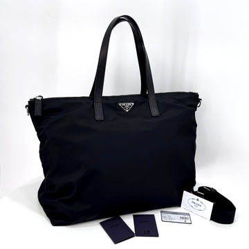Prada Nylon Triangle Logo Shopper Bag & Shoulder Bag Black (2VG024) 143461580