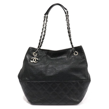 CHANEL Schwarze Lammleder Quilting Perforiertes Up in the Air Nord-Süd Silberkette Schultertasche (17. Ausgabe) 143603503