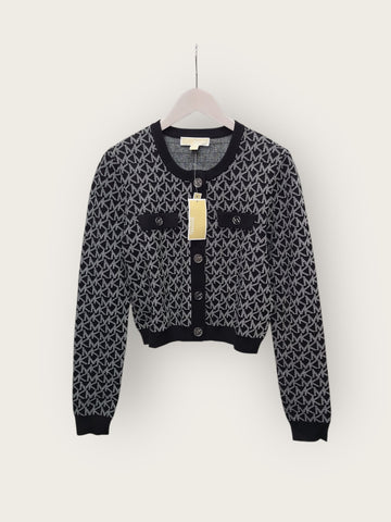 MICHAEL KORS Schwarzes Monogramm-Muster Langarm-Cardigan 143605723