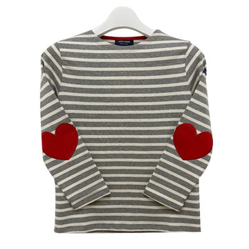 Saint James Kids VAUJANY E Red Heart Patch Long Sleeves T-Shirt 9174 GRIS ECRU TULIPE 143735596