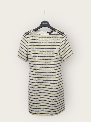 LOUIS VUITTON ブラックホワイトストライプツイードドレス 36 143737963