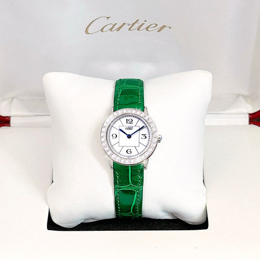 Cartier Ronde Big Diamond White Arabian Dial Women's Leather Watch 12345 124336344