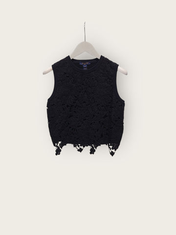 LOUIS VUITTON ブラックフローラルレースアクセントニットトップ M 143823634