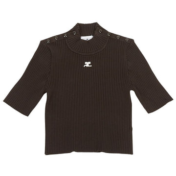 Courreges 323MPU071FI0001 COFFEE Women's Cropped Short Sleeve Knit 96307076