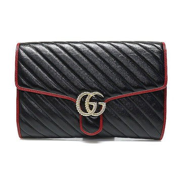GUCCI 498079 ブラック レッド マトラッセ レザー GG マーモント ゴールド クラッチ 144158380