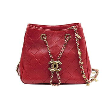 CHANEL レッドカーフスキンゴールドメタルドローストリングバケットミニクロスバッグ28番代AS0829 144169310