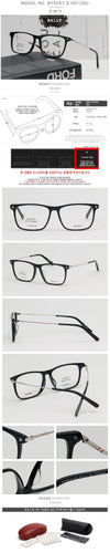 Bally Titanium Eyeglass Frame BY5057D 001 Luxury Square Horn-Rimmed Asian Fit 75788176 [P]