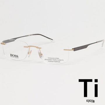 HUGO BOSS ティタニウムフレーム BOSS1265C AOZ 超軽量 ノーベゼル テンプル調整 60930857