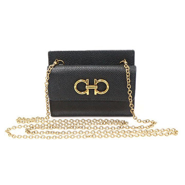 SALVATORE FERRAGAMO 22 0413 schwarze Kalbsleder Geldbörse mit goldfarbenem Gancio Kettenriemen 144327993