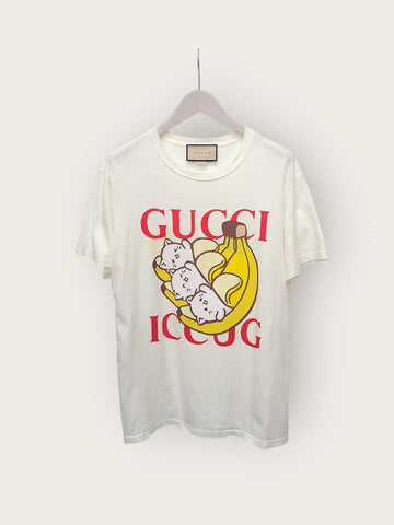 GUCCI X バナナプリント ホワイト コットン 半袖 Tシャツ 144393770