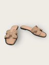 HERMES Glitzer Oran Sandalen Pantoletten aus beigem Ziegenveloursleder 144393782 [P]