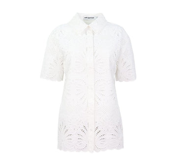 SELF-PORTRAIT レディース ホワイト コットン 刺繍 半袖 シャツ SS24-141TA-W 144583990