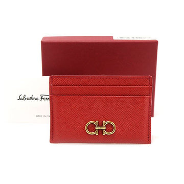 Salvatore Ferragamo 22-0007 Red Calfskin Gold-tone Metal Gancini Card Holder 144585325