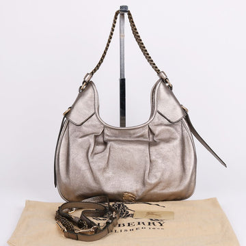 BURBERRY ロゴ メタリック ベージュ チェーン ホーボーバッグ 144588714