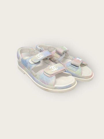 CHANEL パステル マルチ CCロゴ ベルクロ サンダル 36.5 144668821
