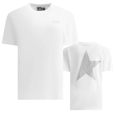 GOLDEN GOOSE Damen T-Shirt mit silbernem Glitzersterne-Logo in Weiß 25SS 160109674 [P]