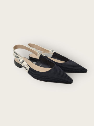 Dior Black Technical Fabric Slingback Flat Shoes 38 144722881