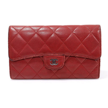 CHANEL A31506 Red Lambskin Silver CC Logo Classic Flap Long Wallet 144822502