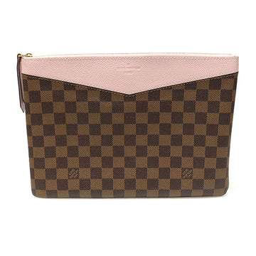 LOUIS VUITTON N60261 Damier Ébène Canvas Rose Poudré Daily Pouch Clutch 144822695