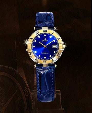 OMEGA コンステレーション ブルー サンレイ 11P ダイヤモンド ユニセックス クロコダイルレザー 時計 136081218