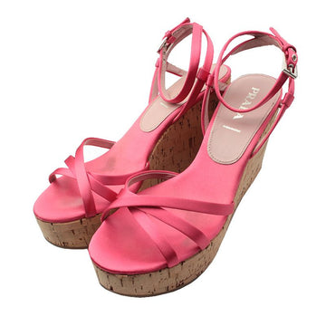 PRADA フューシャピンク サテン ウェッジ サンダル 38.5 144863520